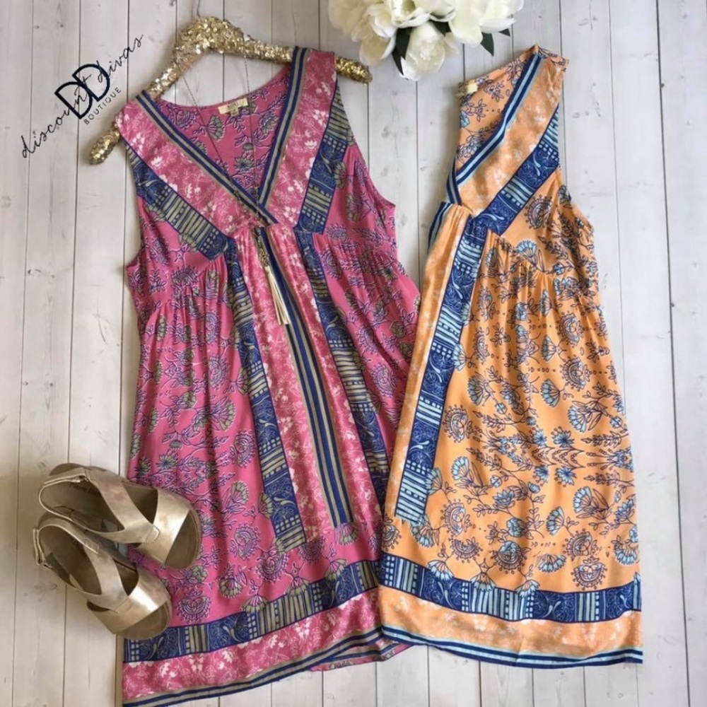 Boutique (Kori): Pink Aztec Print Sleeveless Dress